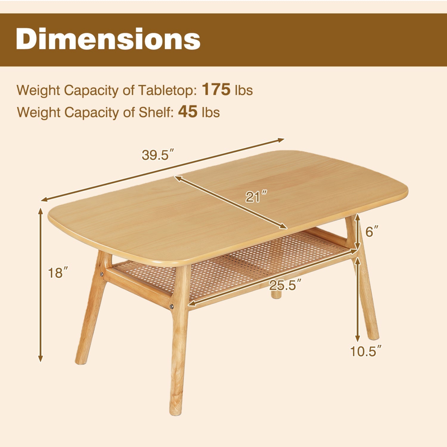2-Tier Rattan Coffee Table with Rounded Corners