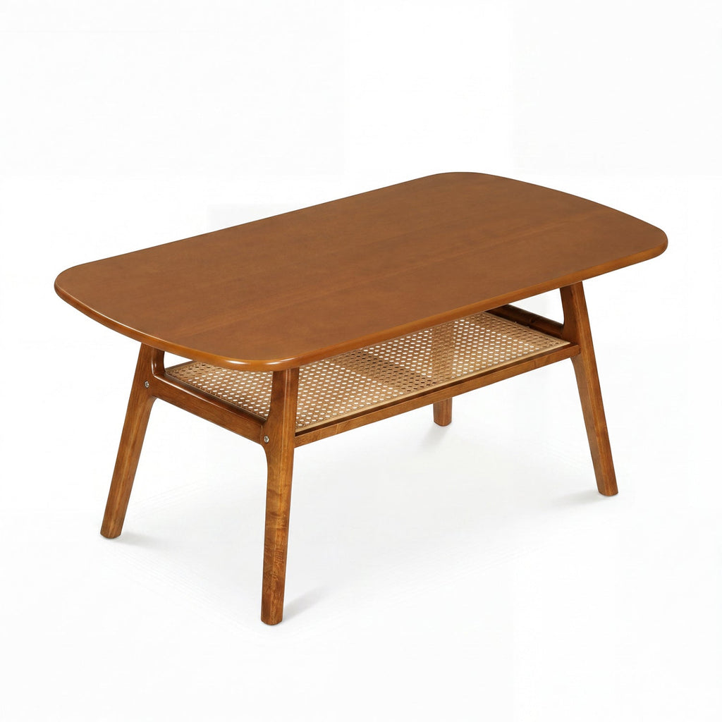 2-Tier Rattan Coffee Table with Rounded Corners