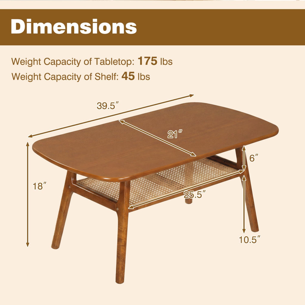 2-Tier Rattan Coffee Table with Rounded Corners