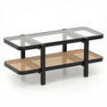 2-Tier Coffee Table with Storage and Tempered Glass Tabletop