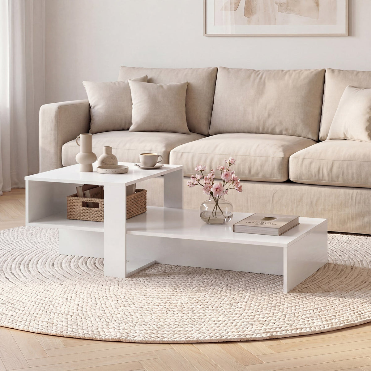 2-Tier Coffee Table with Open Storage Shelf