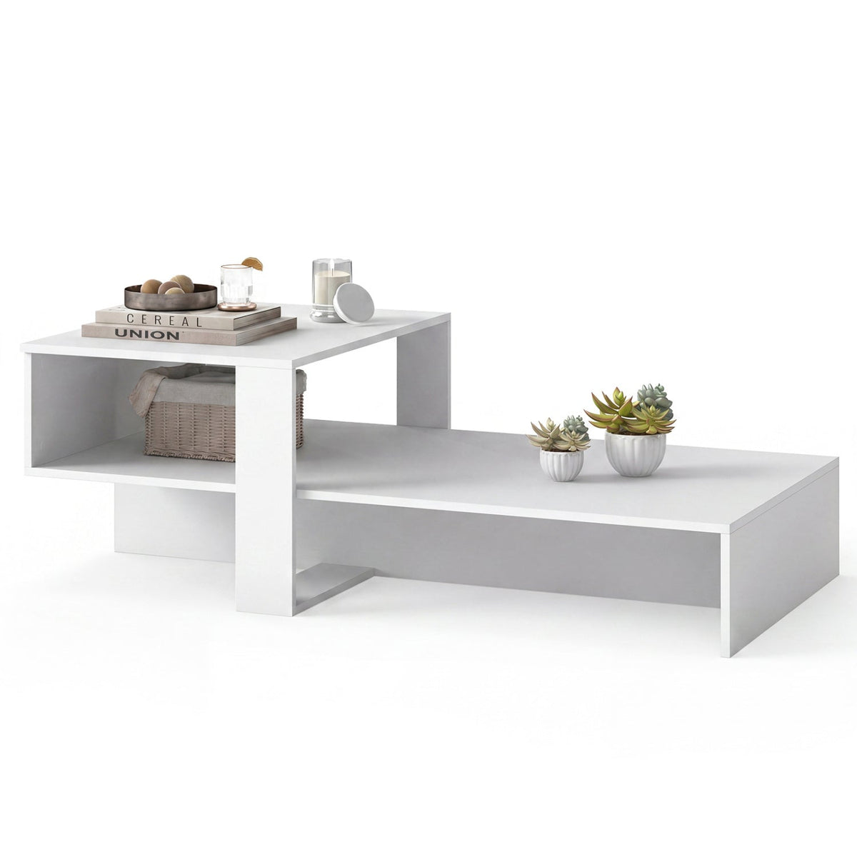 2-Tier Coffee Table with Open Storage Shelf