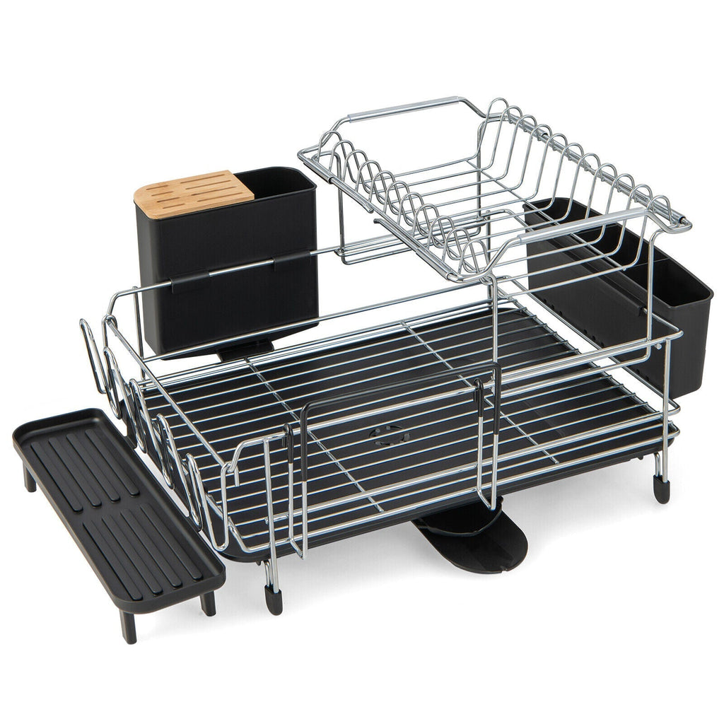2-Tier Detachable Dish Rack with Drainboard and 360¬∞ Swivel Spout