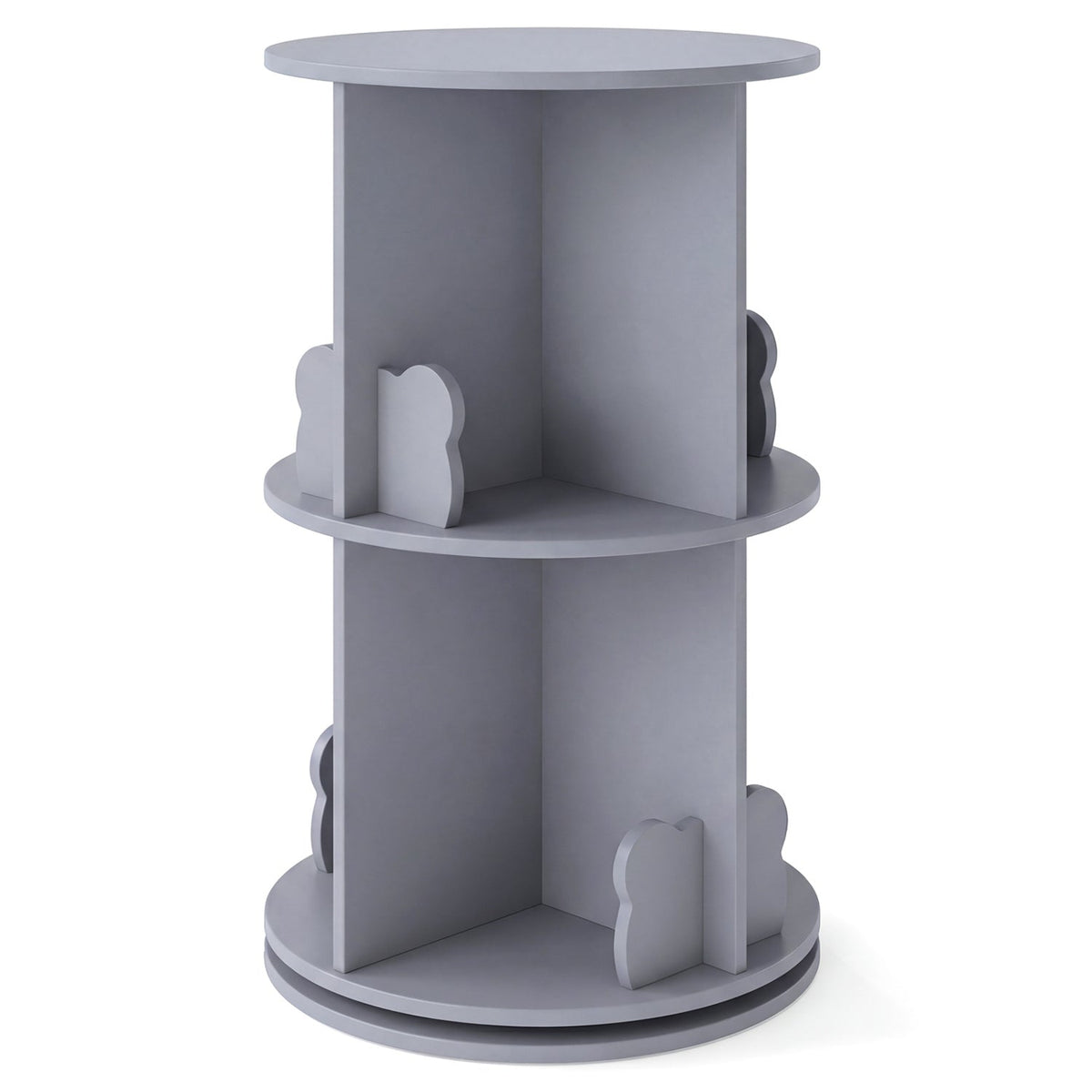 Kids Rotating Bookshelf 2-Tier Storage Rack with Bear Baffles