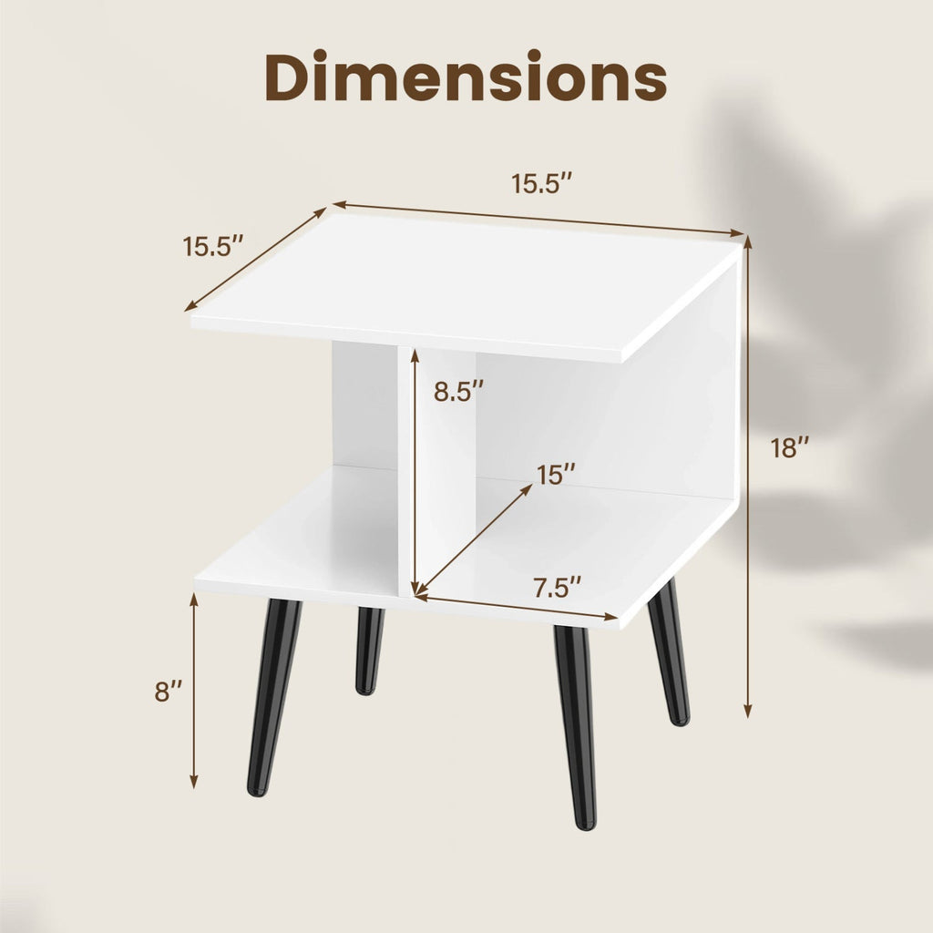 2-Tier End Table with Storage Compartments White