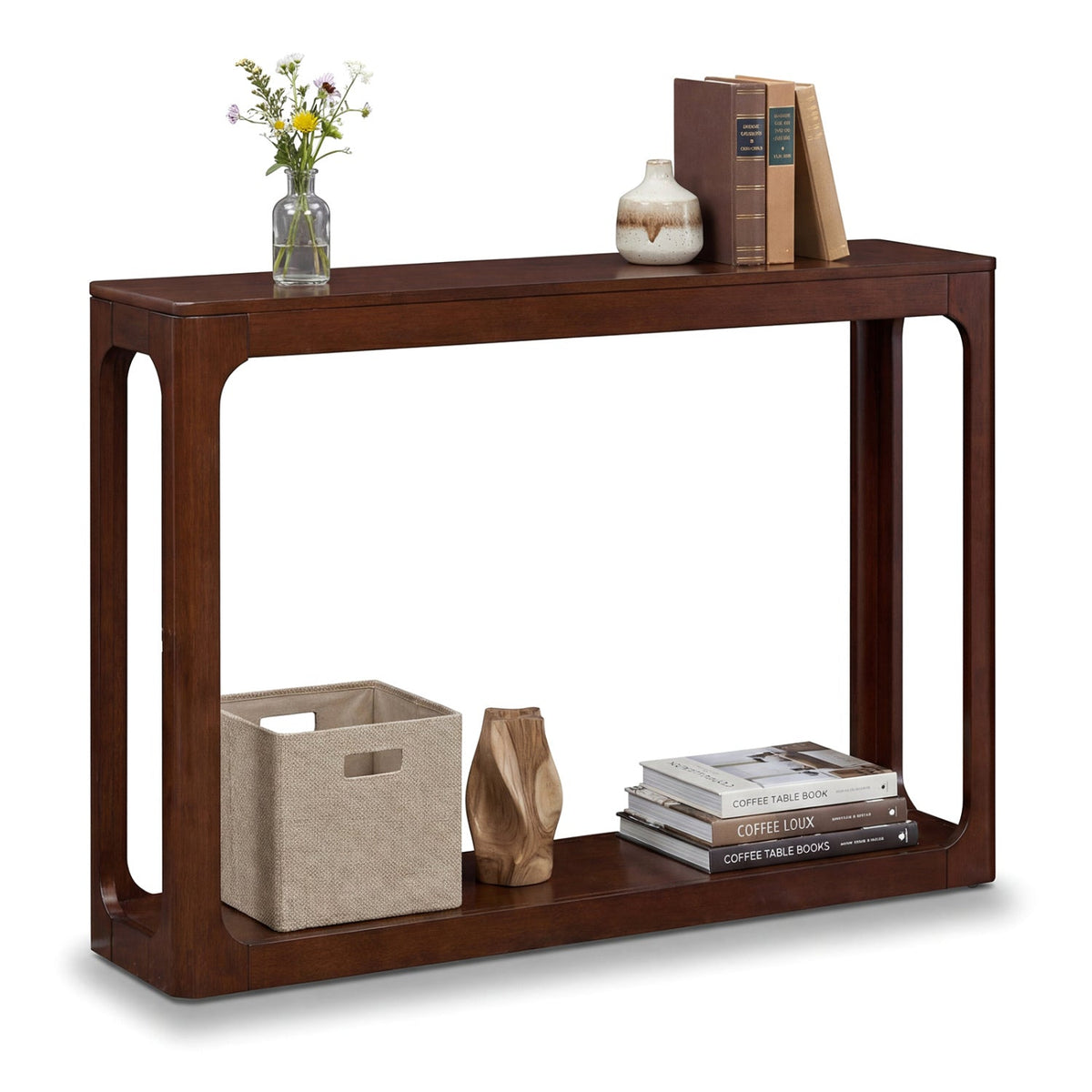 2-Tier Mid Century Wood Console Table with Storage Shelf