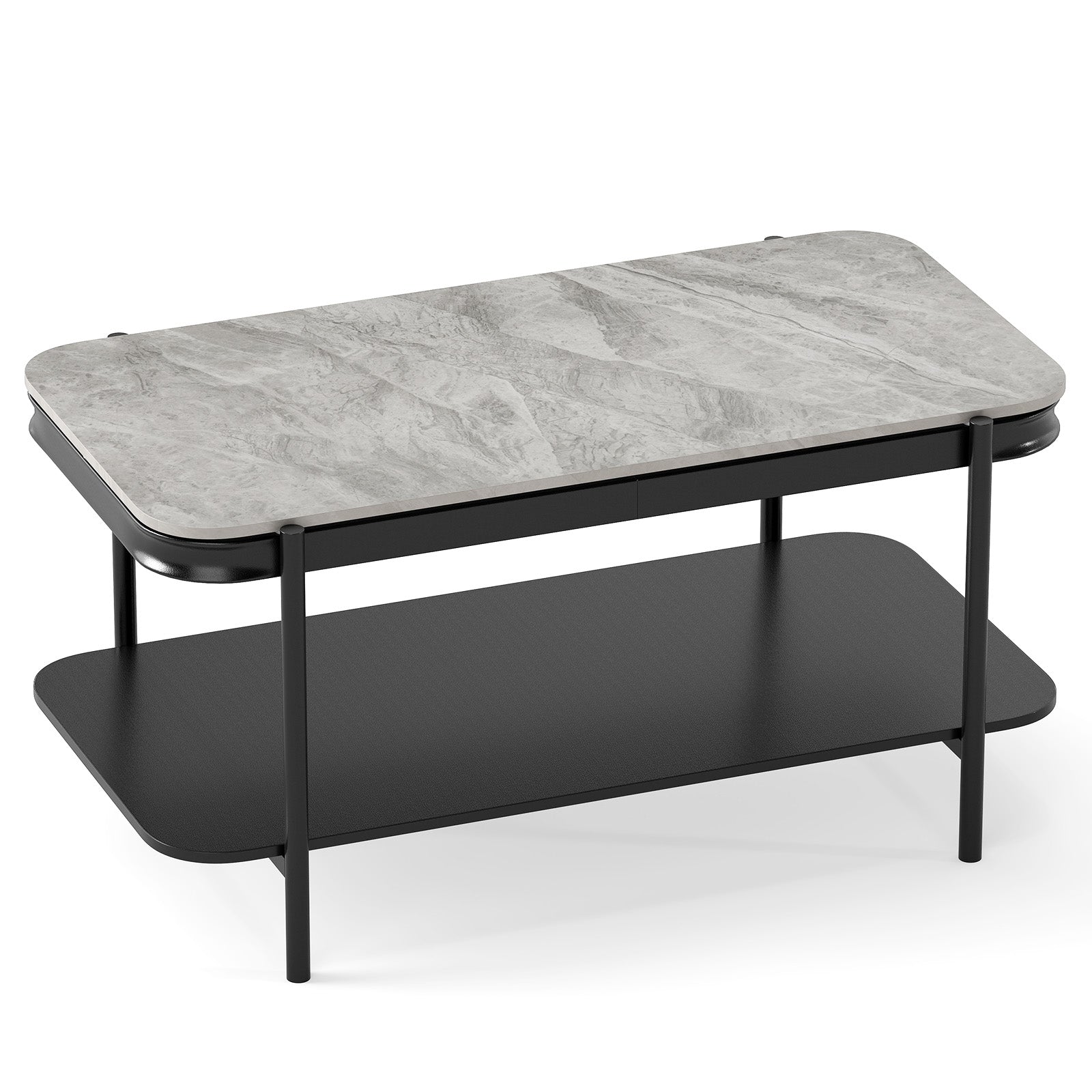 2-Tier Modern Rectangular Coffee Table with Sintered Stone Top