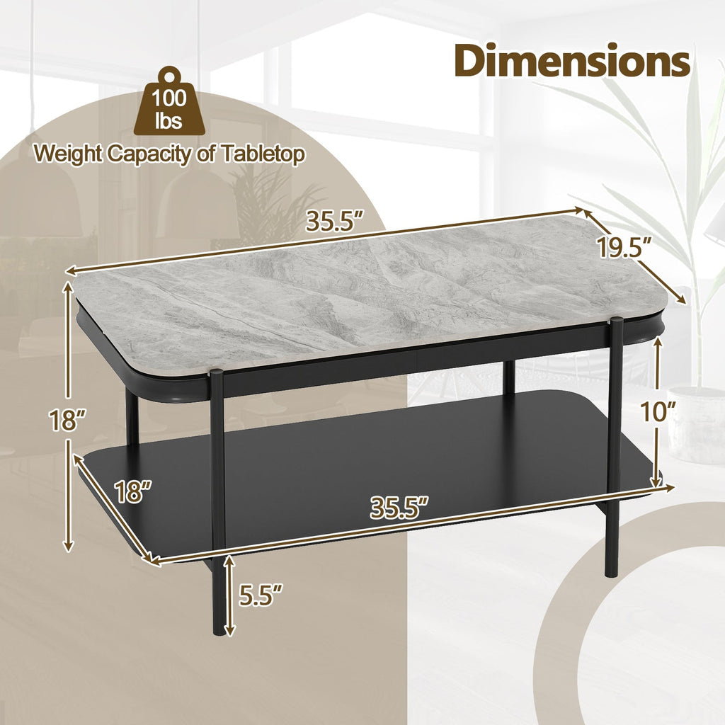 2-Tier Modern Rectangular Coffee Table with Sintered Stone Top