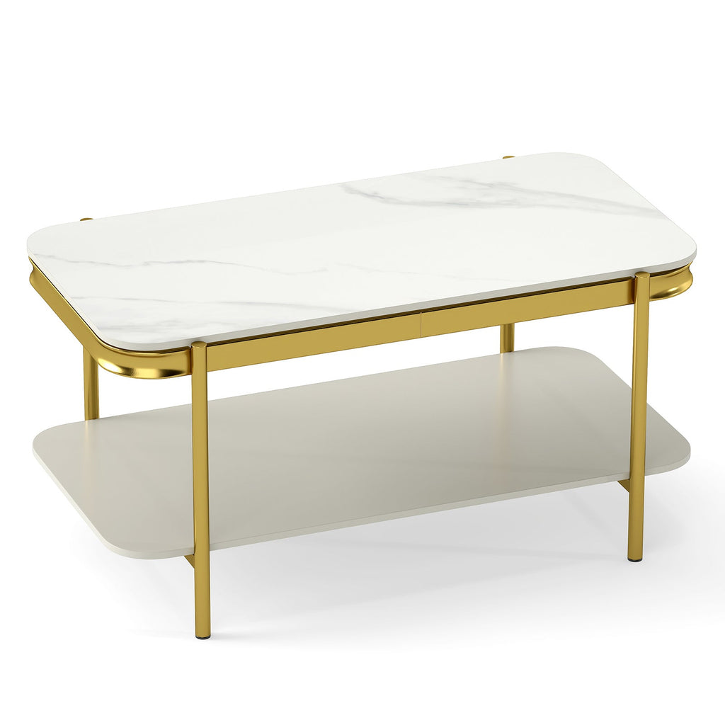 2-Tier Modern Rectangular Coffee Table with Sintered Stone Top