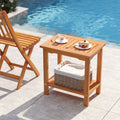 2-Tier Outdoor Acacia Wood Side Table with Slatted Tabletop and Storage Shelf
