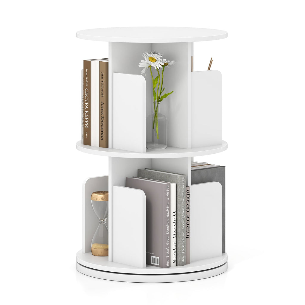 2-Tier Rotating Bookshelf with Dividers and Anti-falling Baffles