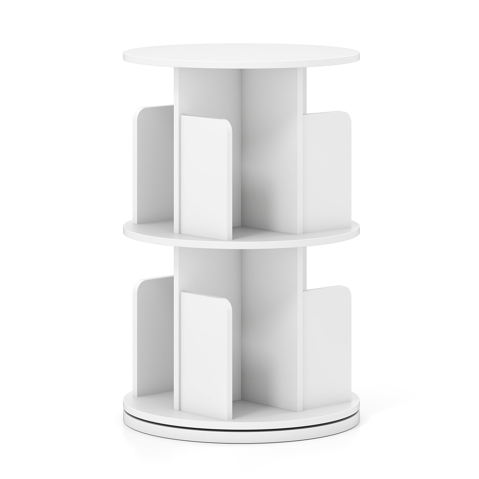 2-Tier Rotating Bookshelf with Dividers and Anti-falling Baffles