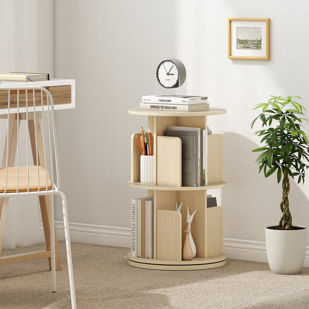 2-Tier Rotating Bookshelf with Dividers and Anti-falling Baffles