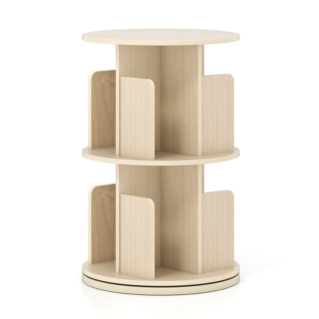 2-Tier Rotating Bookshelf with Dividers and Anti-falling Baffles