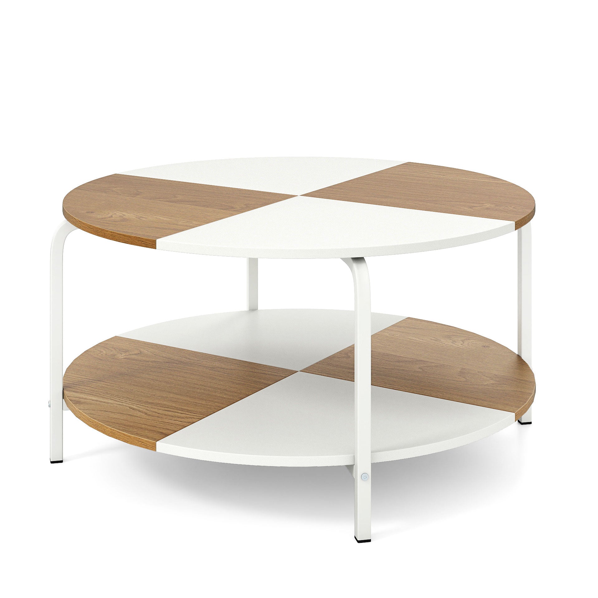 2-Tier Round Coffee Table Metal Frame with Storage Shelf