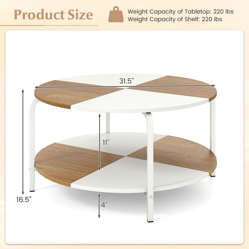 2-Tier Round Coffee Table Metal Frame with Storage Shelf