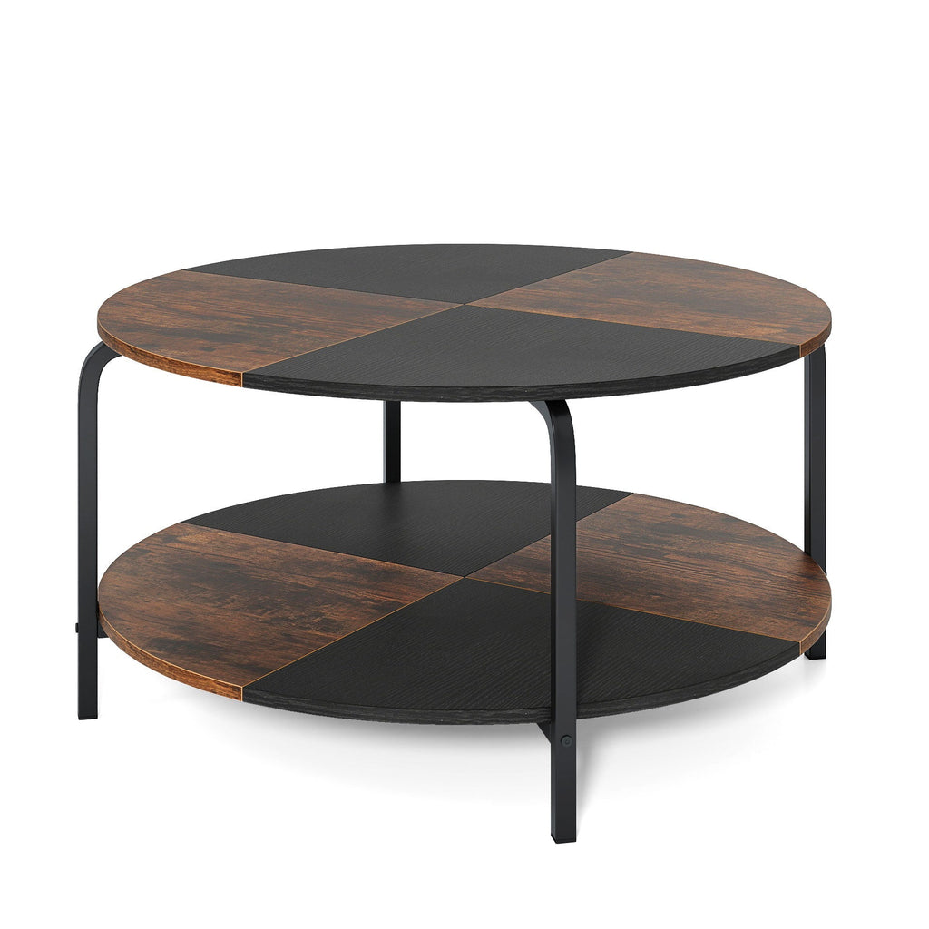 2-Tier Round Coffee Table Metal Frame with Storage Shelf