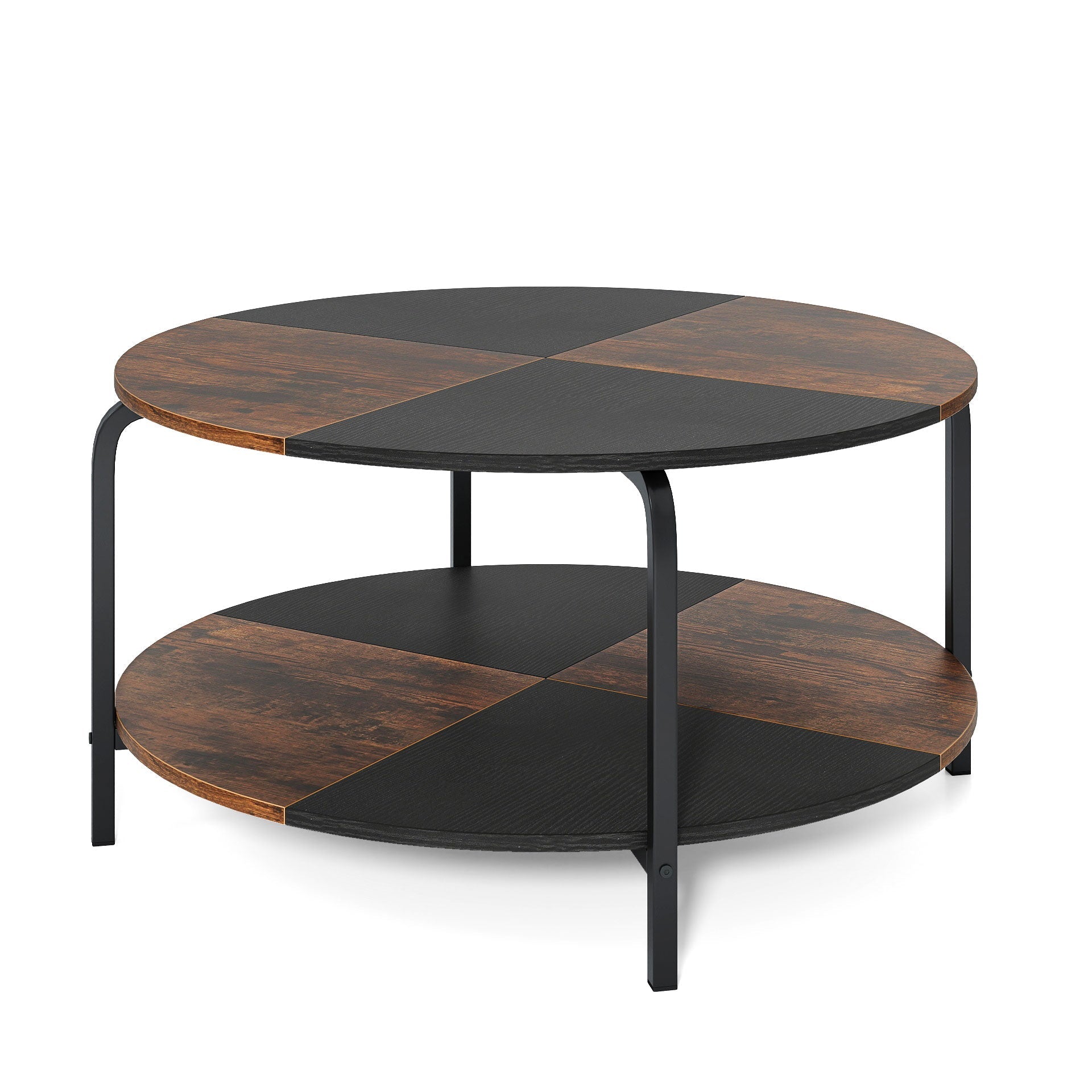 2-Tier Round Coffee Table Metal Frame with Storage Shelf