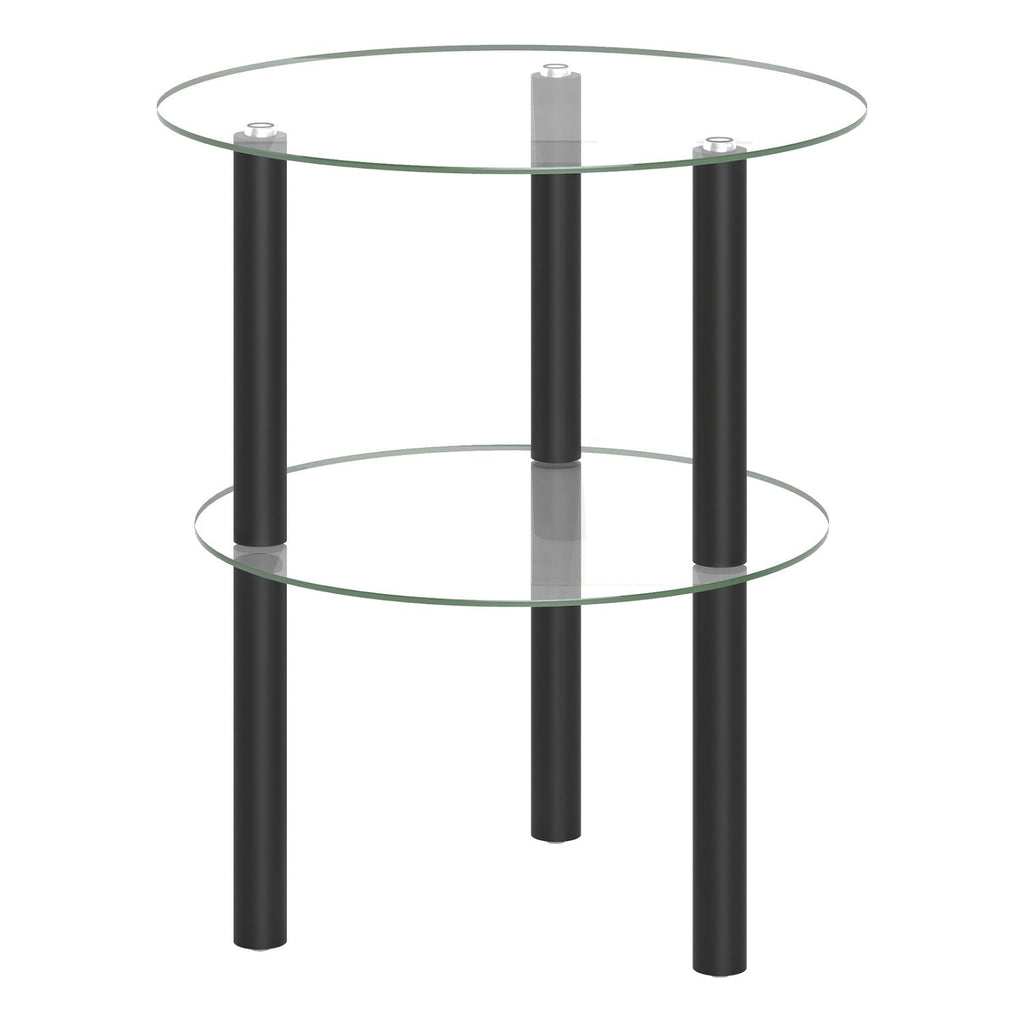 Round End Table with Tempered Glass Top and Shelf