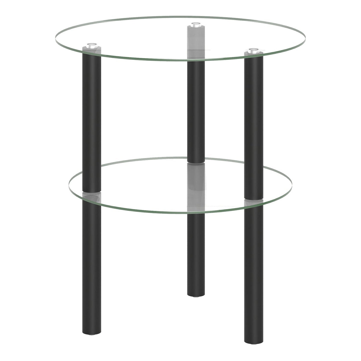 Round End Table with Tempered Glass Top and Shelf