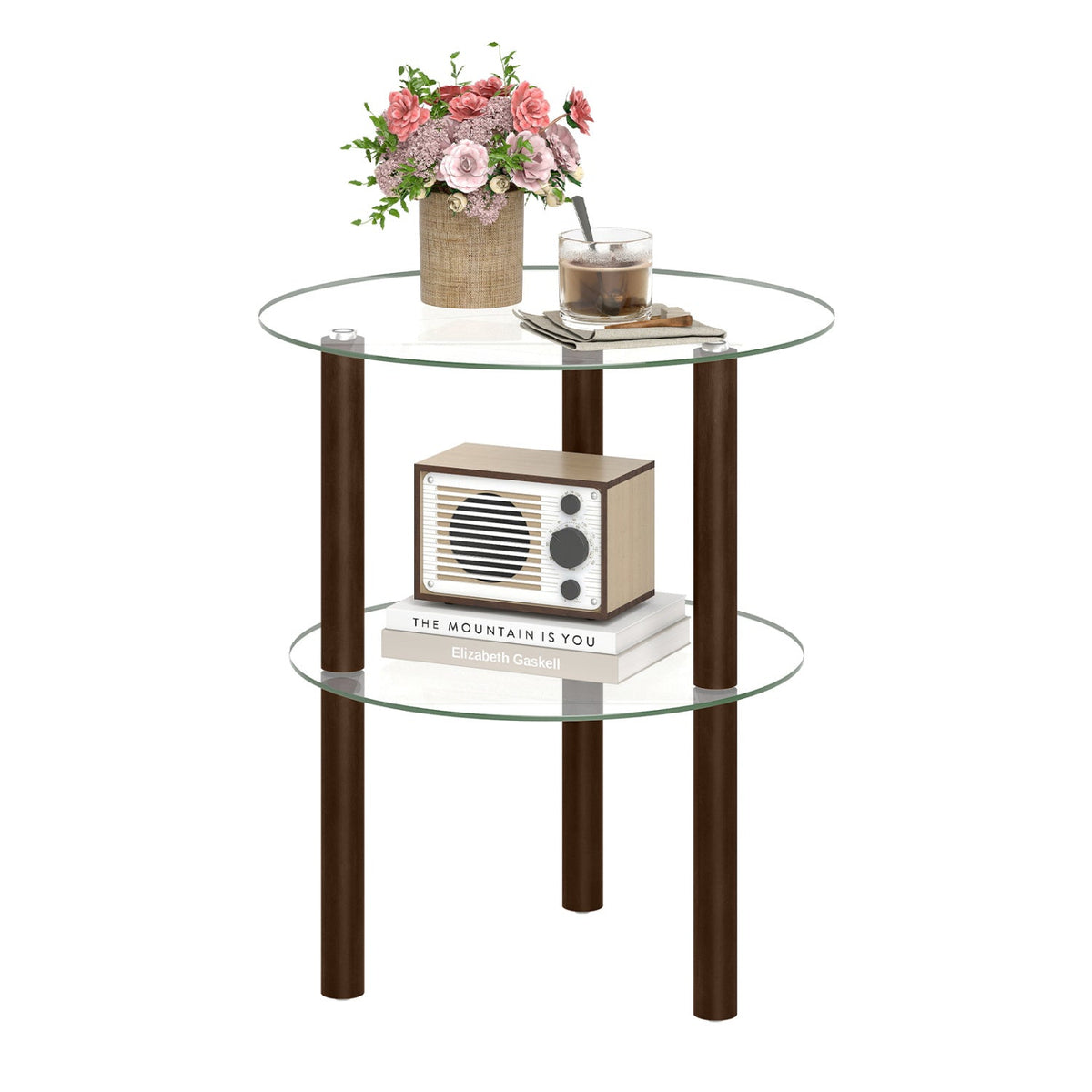 Round End Table with Tempered Glass Top and Shelf