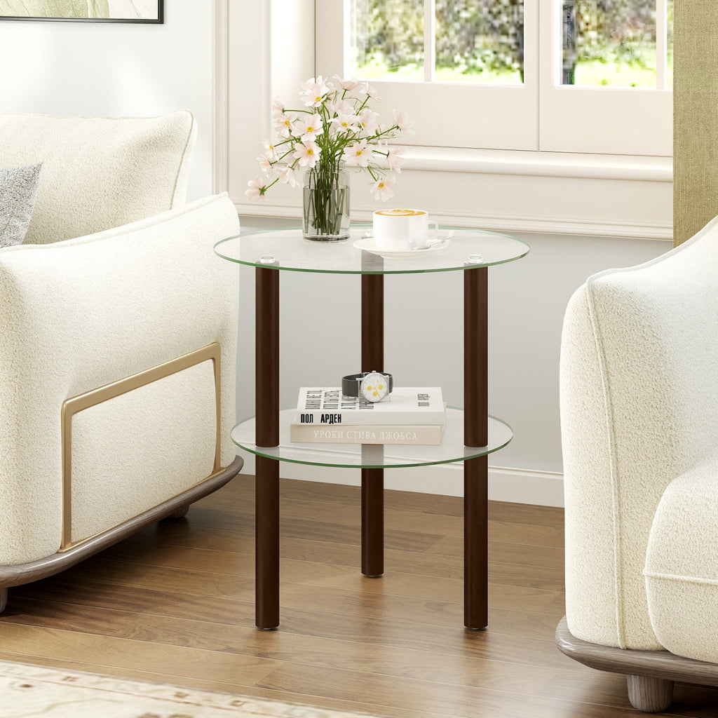Round End Table with Tempered Glass Top and Shelf