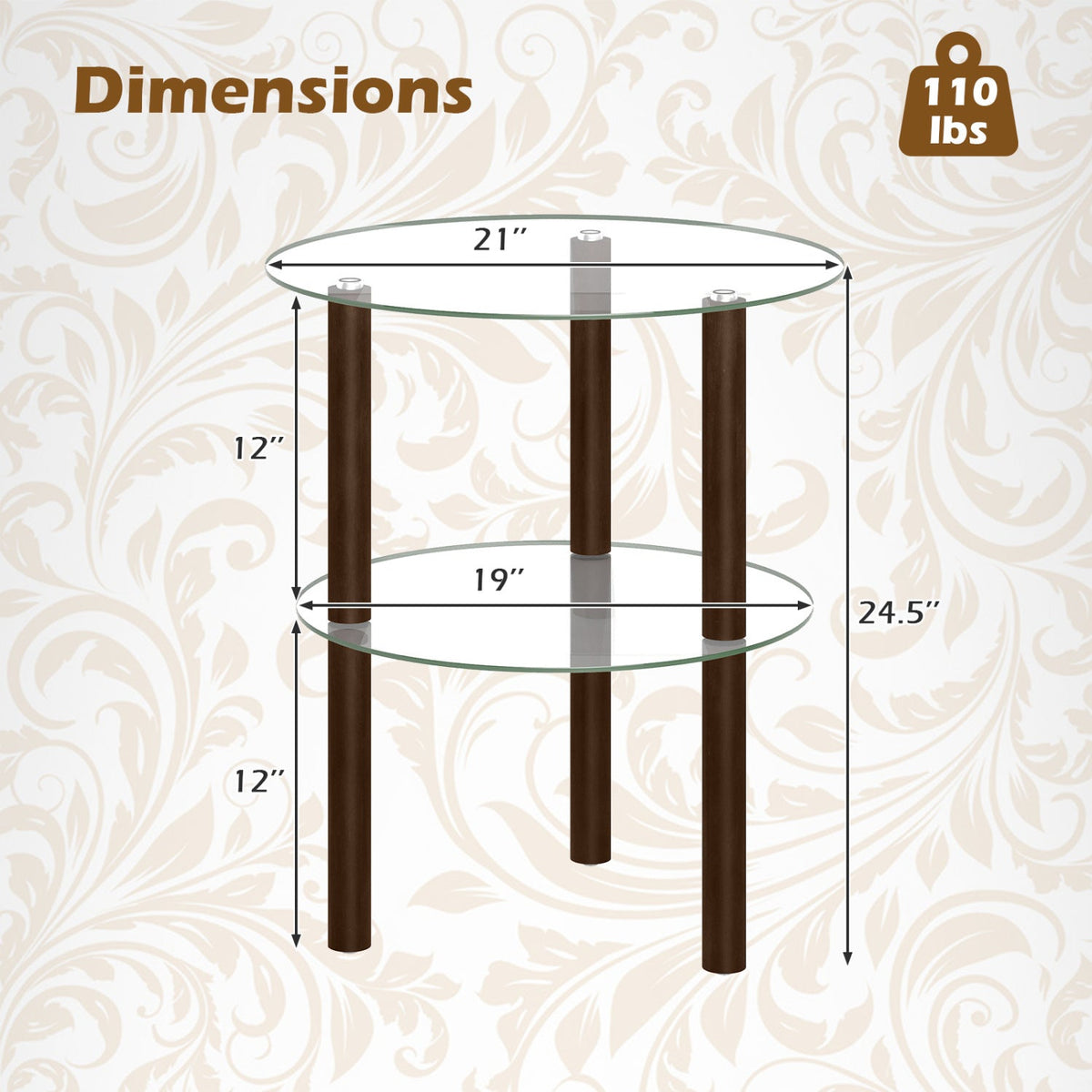 Round End Table with Tempered Glass Top and Shelf