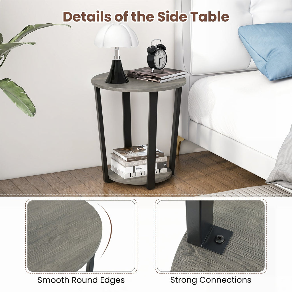Round End Table with Storage Shelf and Metal Frame