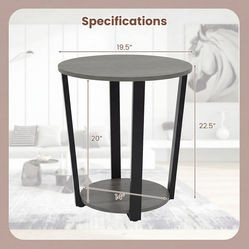 Round End Table with Storage Shelf and Metal Frame