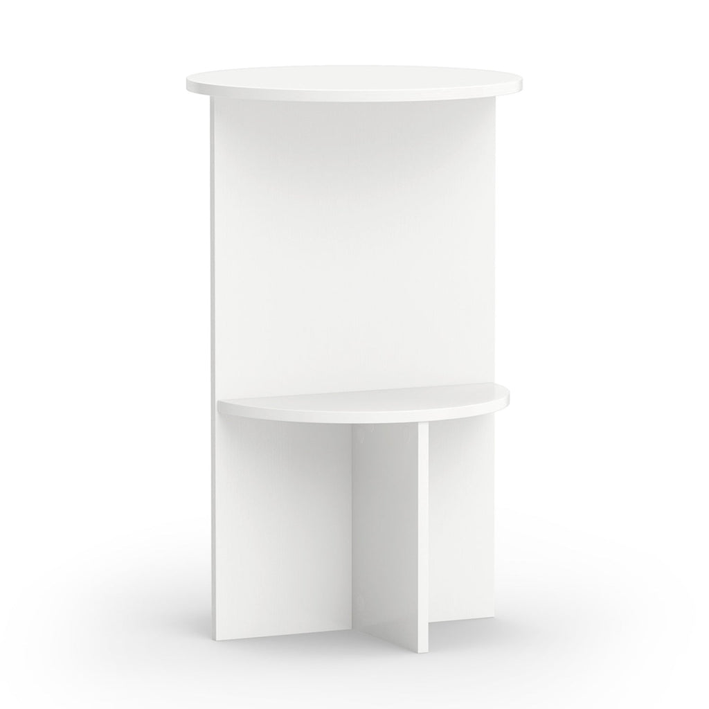 Round Side Table with Storage Shelf, 2-Tier White