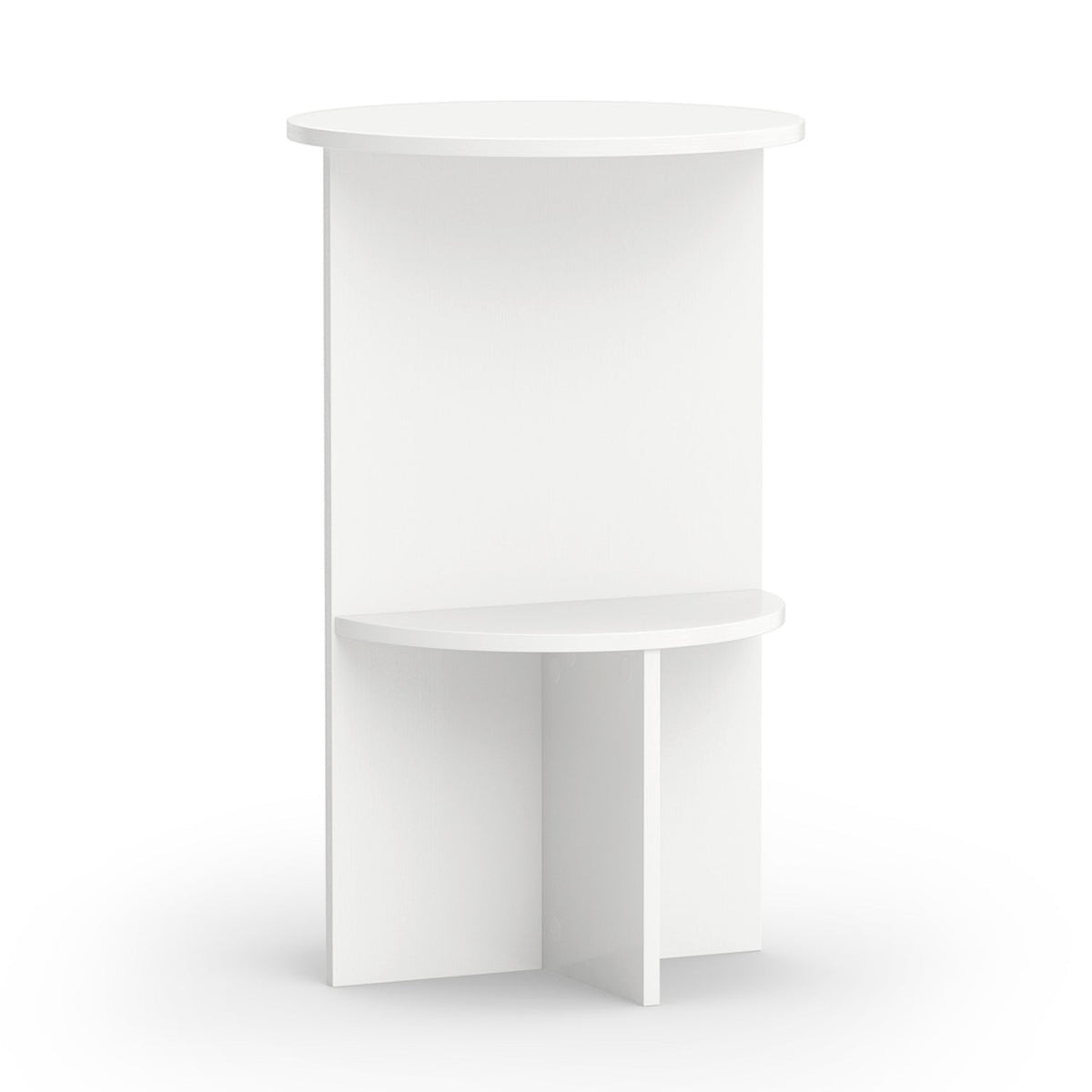 Round Side Table with Storage Shelf, 2-Tier White