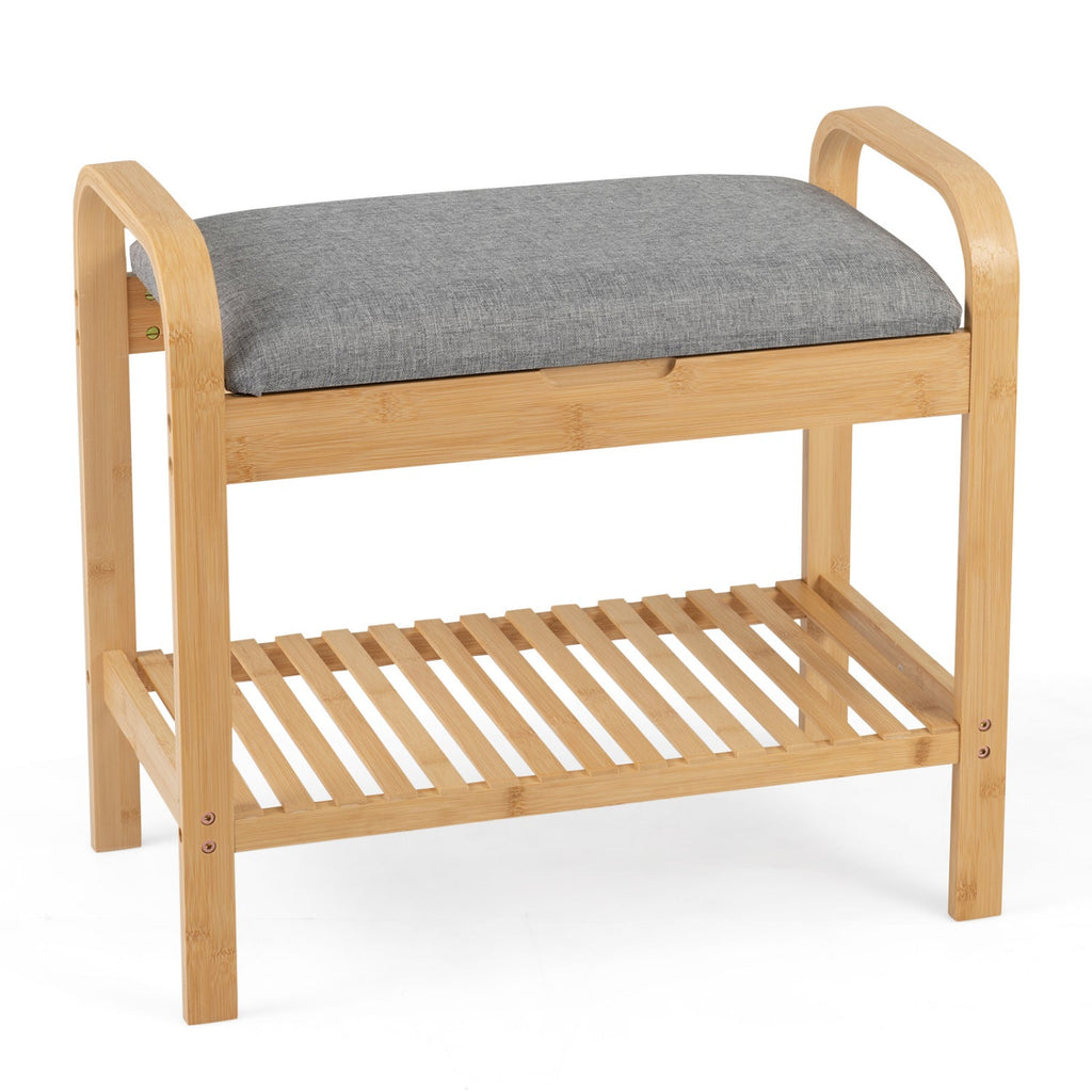 2-Tier Shoe Rack Bench with Flip-Top Storage-Natural
