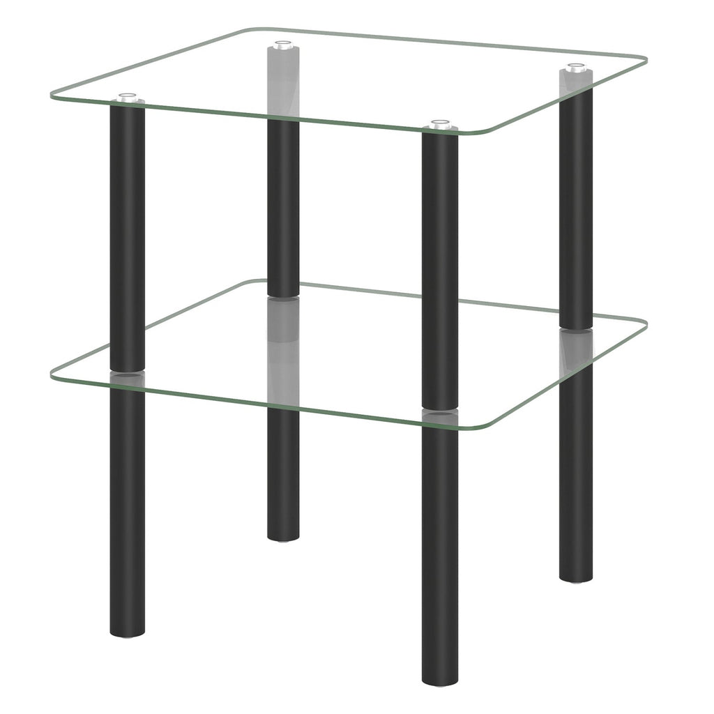 Square End Table with Tempered Glass Top and Shelf