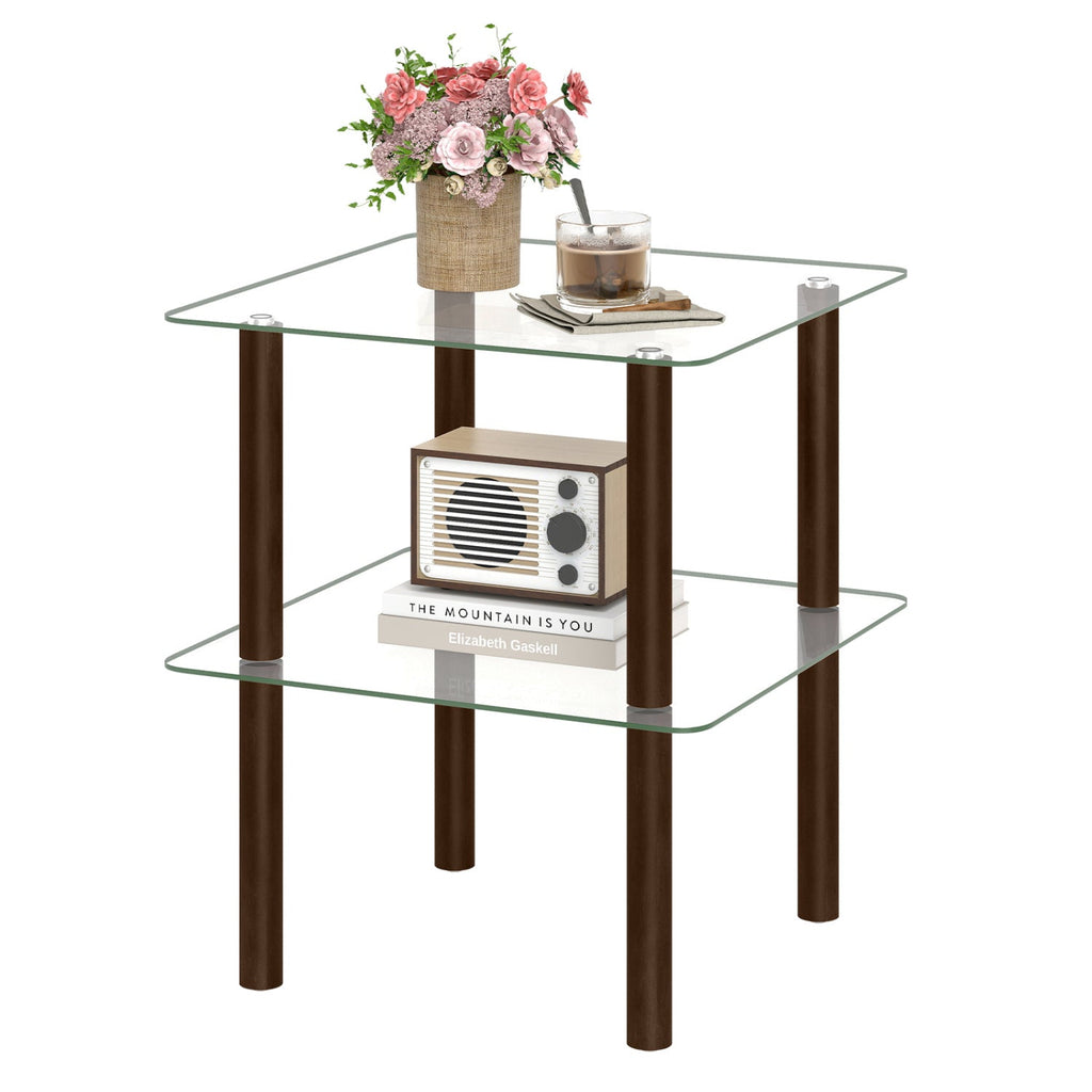 Square End Table with Tempered Glass Top and Shelf