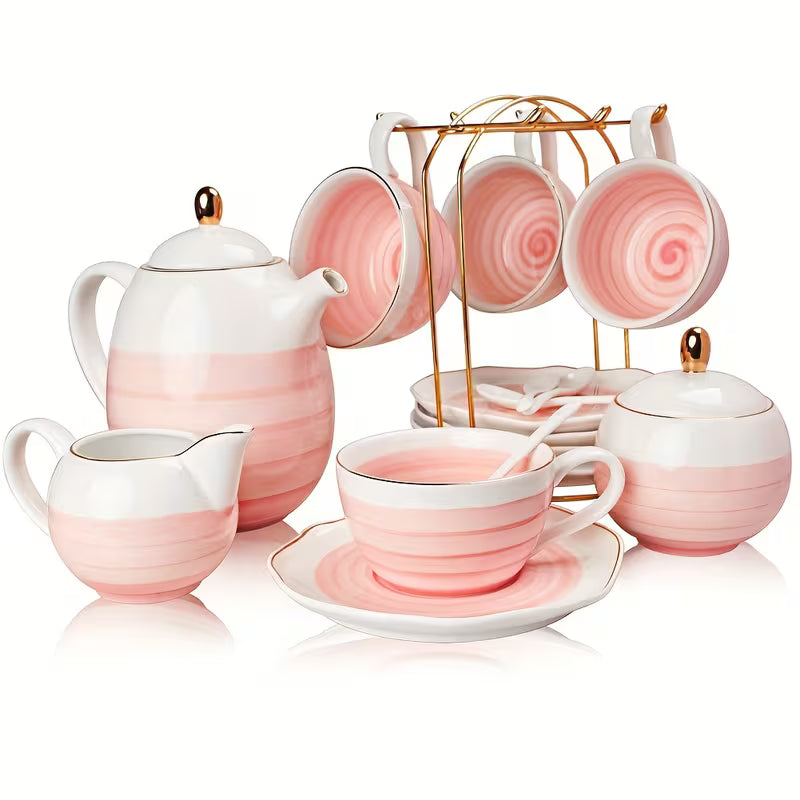 Complete Porcelain Tea and Coffee Set with Teapot and Cups