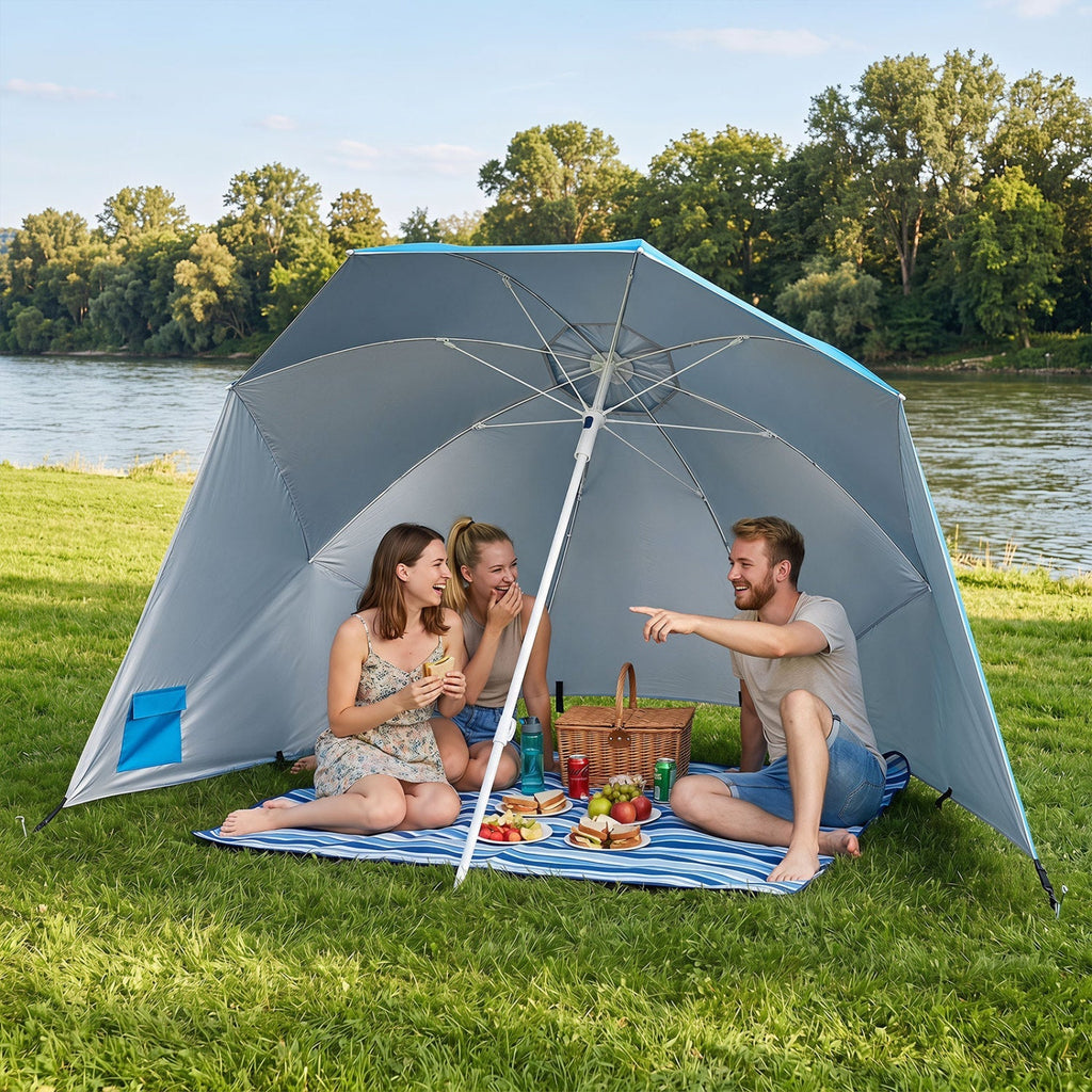 Beach Shelter Umbrella with Side Panels UPF 50+ 6.5 ft