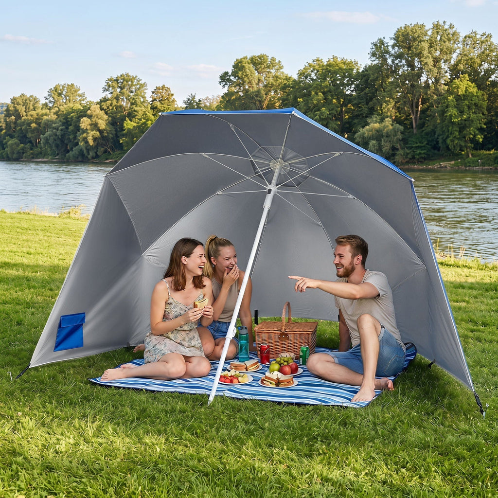 Beach Shelter Umbrella with Side Panels UPF 50+ 6.5 ft