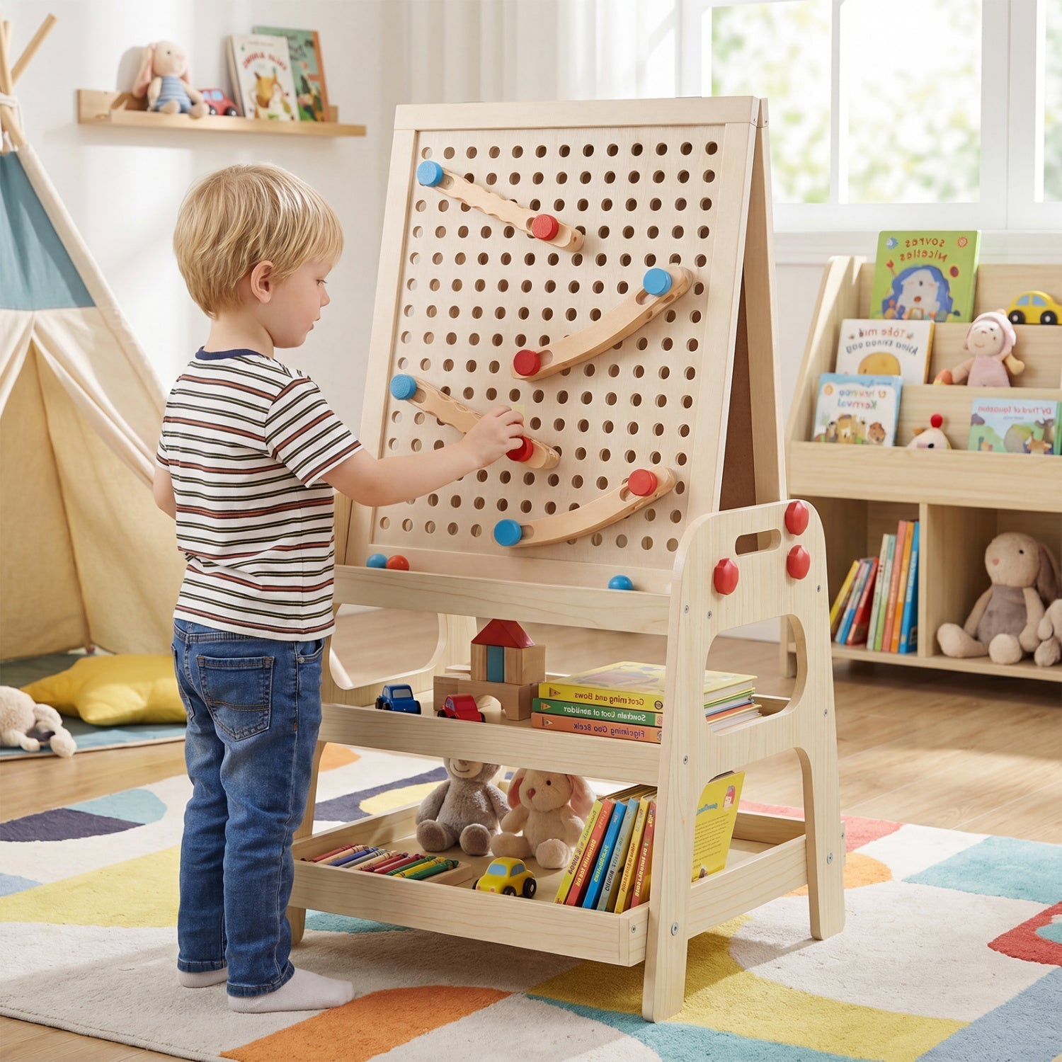 2-in-1 Kids Art Easel with Magnetic Whiteboard & Marble Run