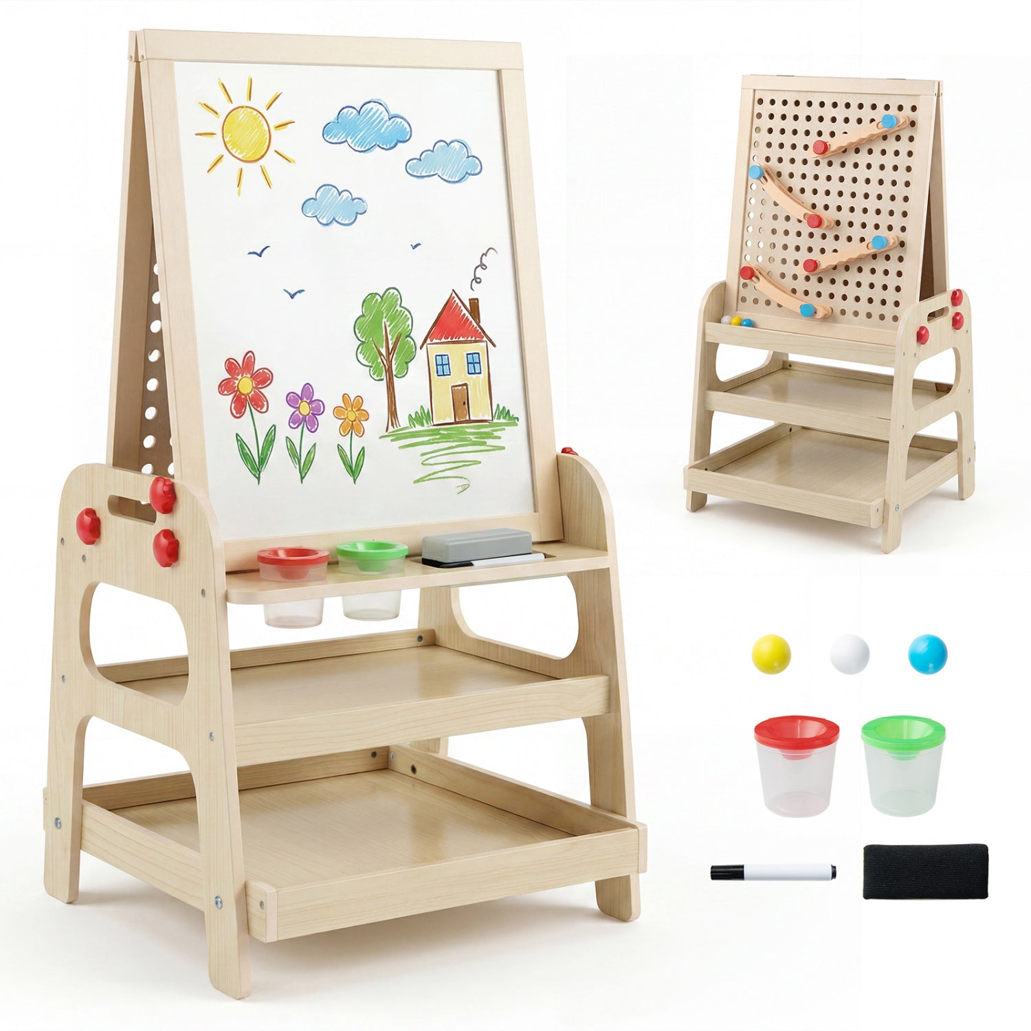 2-in-1 Kids Art Easel with Magnetic Whiteboard & Marble Run