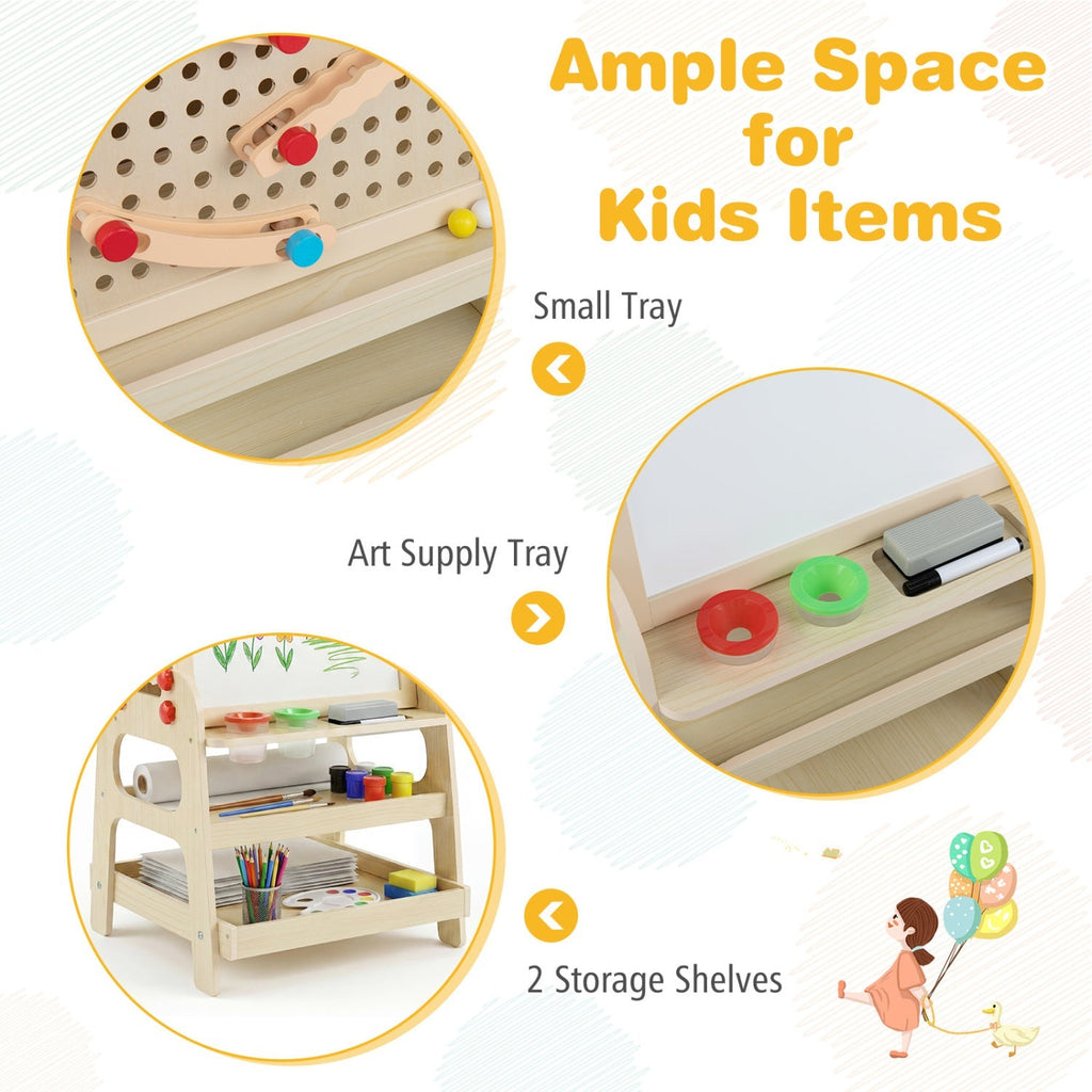 2-in-1 Kids Art Easel with Magnetic Whiteboard & Marble Run