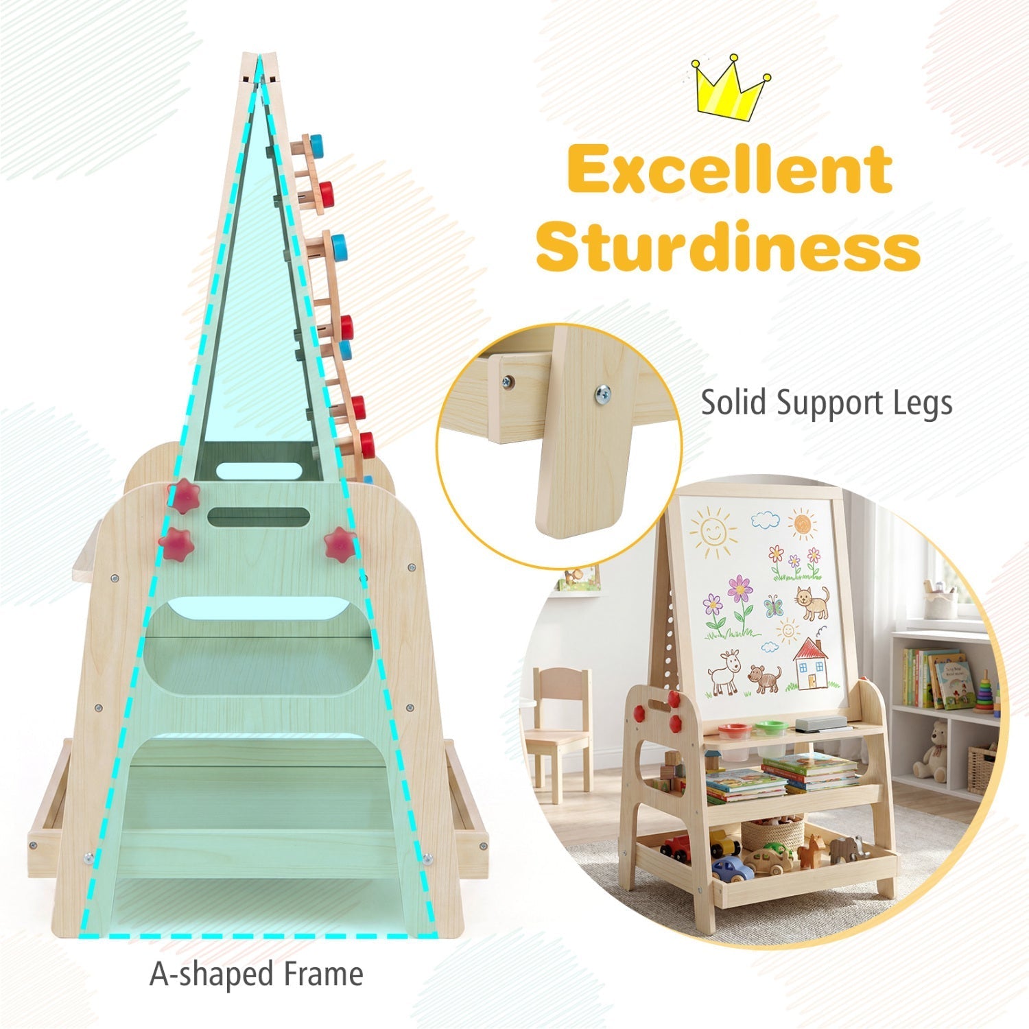 2-in-1 Kids Art Easel with Magnetic Whiteboard & Marble Run