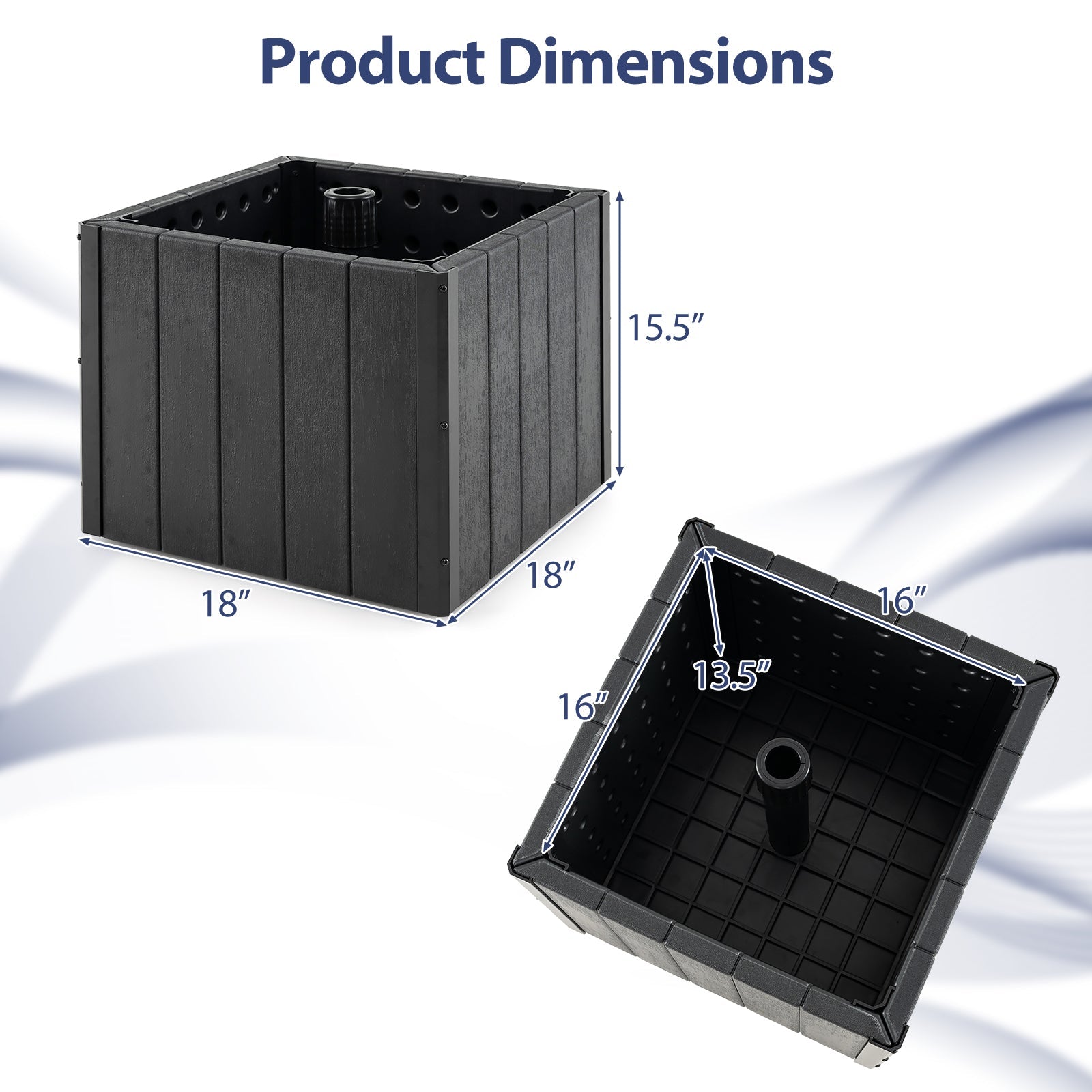 2-in-1 Outdoor Umbrella Base Planter Patio Umbrella Stand with Flower Box-Black