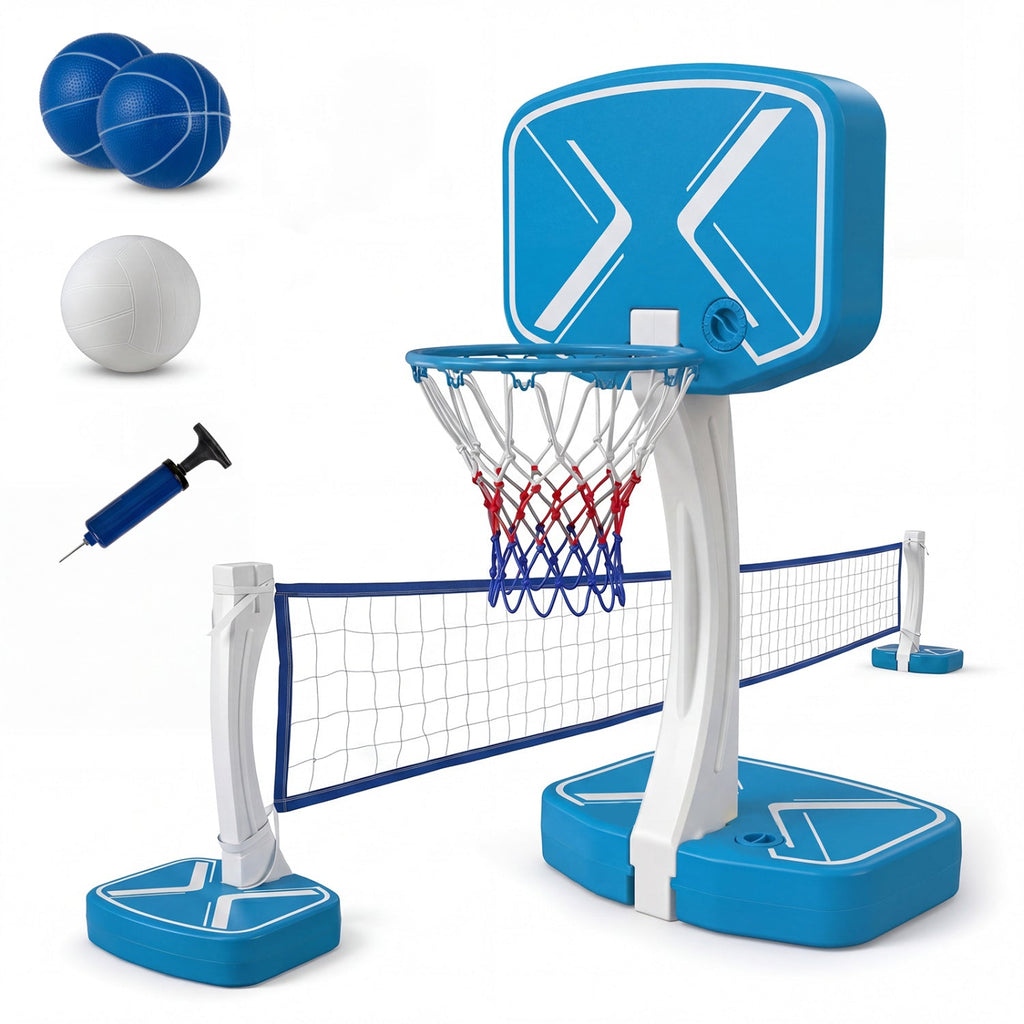 2-in-1 Pool Basketball Hoop & Volleyball Net with Weighted Base