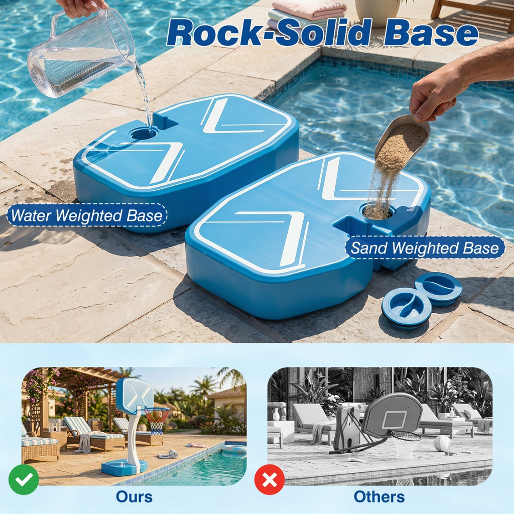 2-in-1 Pool Basketball Hoop & Volleyball Net with Weighted Base