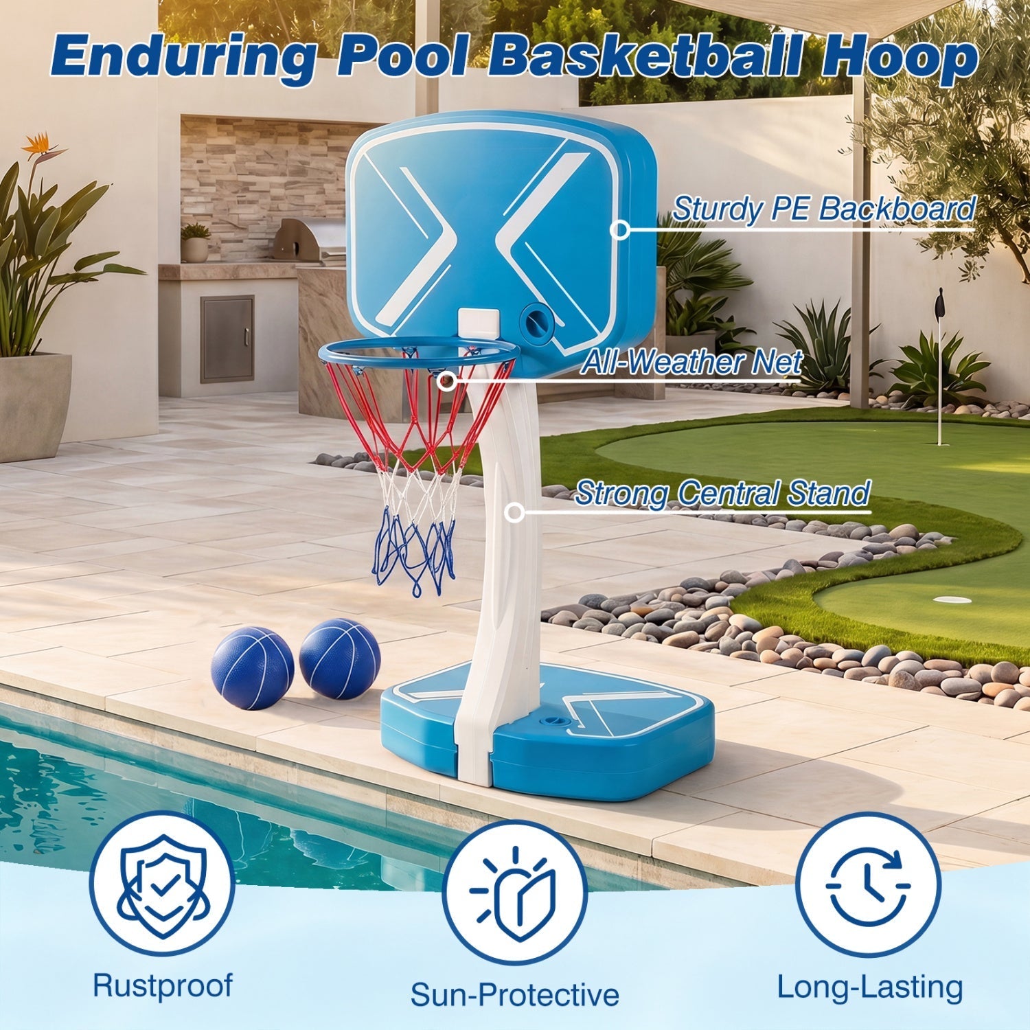 2-in-1 Pool Basketball Hoop & Volleyball Net with Weighted Base