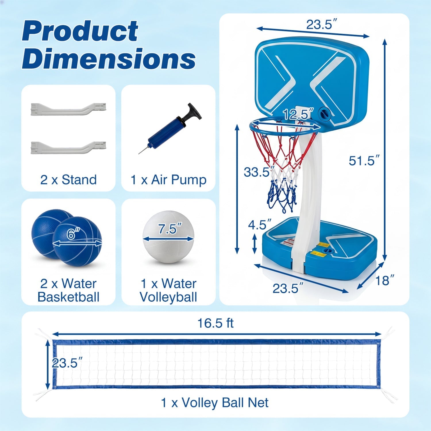 2-in-1 Pool Basketball Hoop & Volleyball Net with Weighted Base