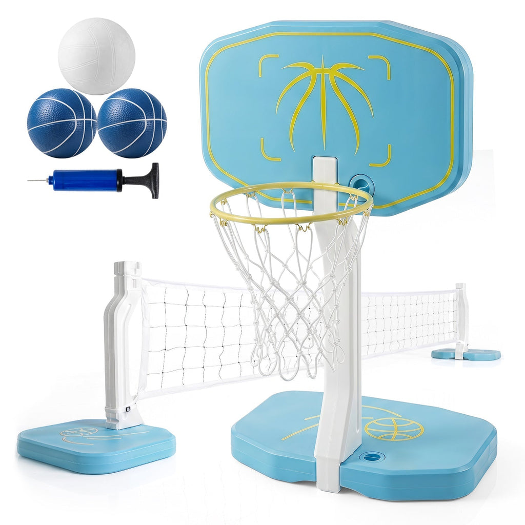 Pool Basketball Hoop and Volleyball Net 2-in-1 Combo Set