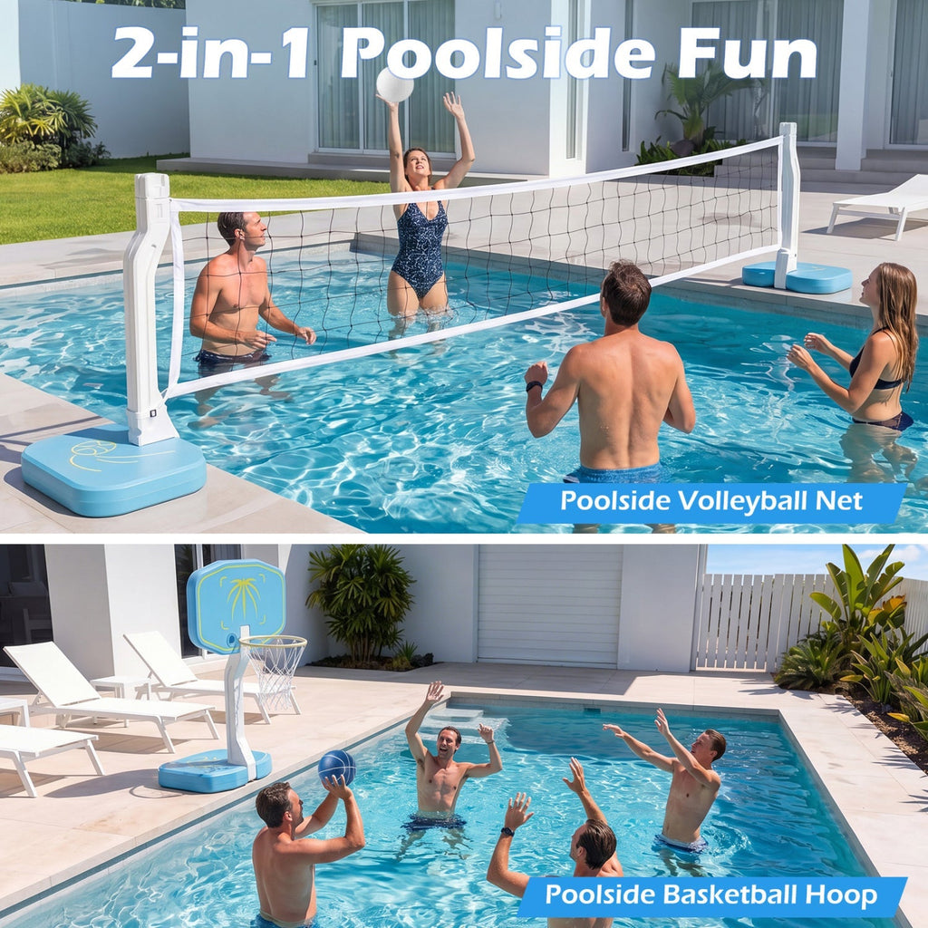 Pool Basketball Hoop and Volleyball Net 2-in-1 Combo Set