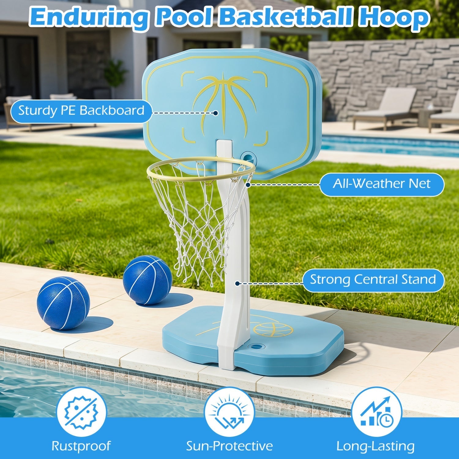 Pool Basketball Hoop and Volleyball Net 2-in-1 Combo Set