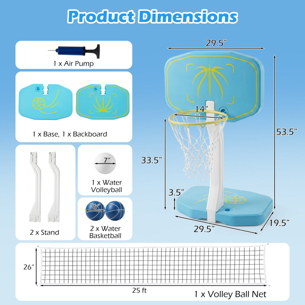 Pool Basketball Hoop and Volleyball Net 2-in-1 Combo Set